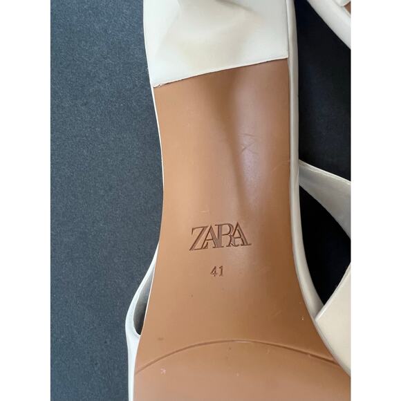 NWOT ZARA Cream Pointed Toe SlipOn Slingback Front Bow High Heel Pump Shoe Sz 10 - Picture 11 of 12